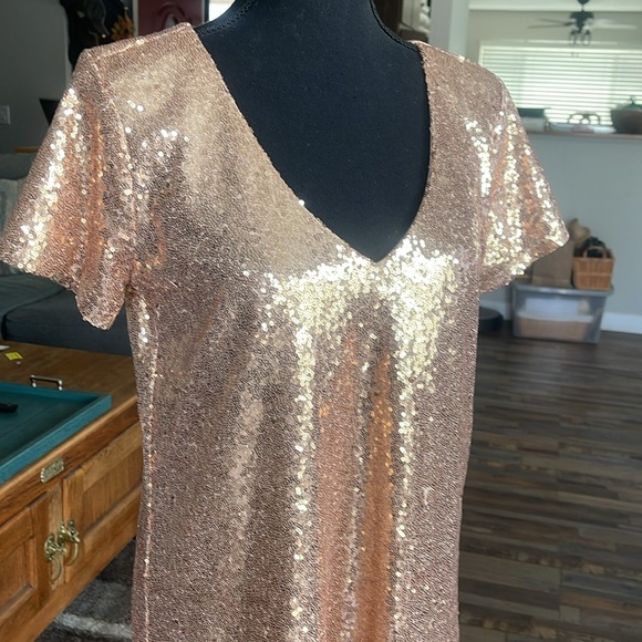 Lulus Light up the Night Champagne sequin dress - Picture 5 of 15